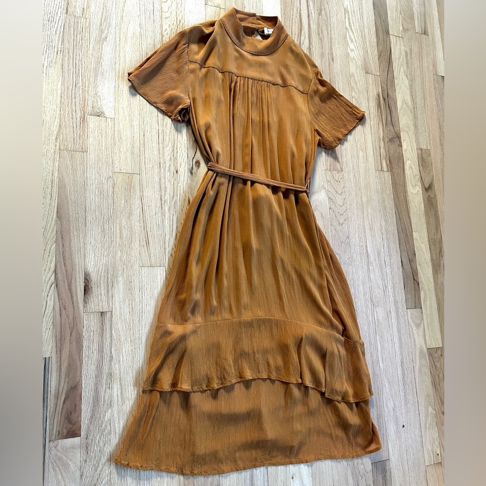 AMOUR VERT onie midi dress marigold flutter sleeve mockneck made in usa size M - Picture 10 of 16